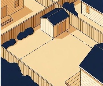 Aerial diagram of backyard showing shed setback distances from property lines
